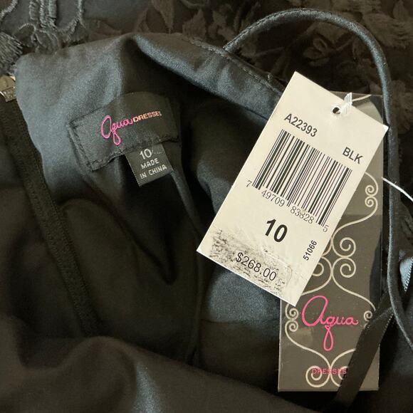 Black Lace Fit and Flare Mini Cocktail Dress Size 10 Sleeveless Halter by AQUA - Picture 10 of 14